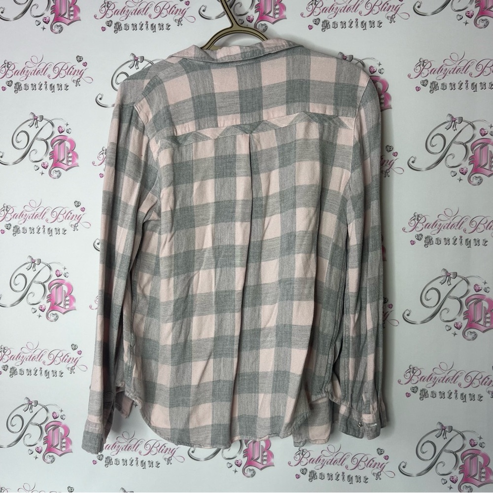 Dynamite Gray and pink Casual Button Down Shirt plaid - Picture 2 of 4